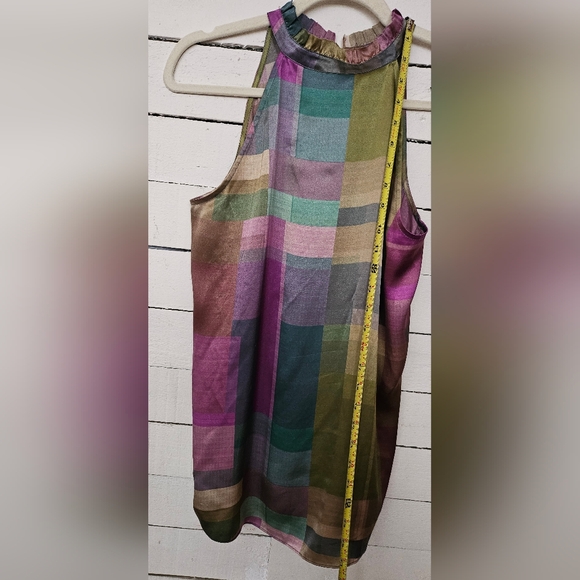 Go By Go Silk Go Scuba Cutaway Madras Plaid Top Blouse Multicolor Zip Front Sz S - Picture 7 of 8